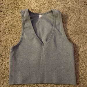Gray Ribbed V-Neck Women's Top